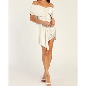 Lulus Always Celebrating Ivory Off the Shoulder Mini Dress Size S Bridal Prom